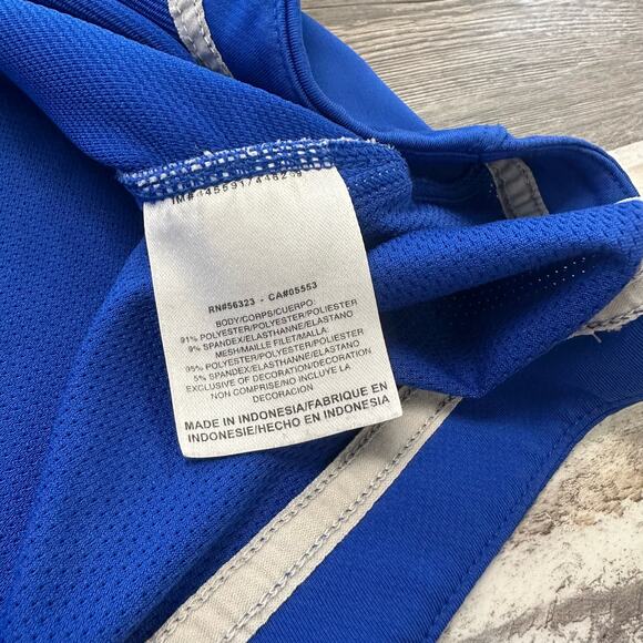 Nike Dri Fit Blue White Men Large 1/4 Zip Pullover Mini Swoosh Sporty Sweatshirt - Picture 8 of 10